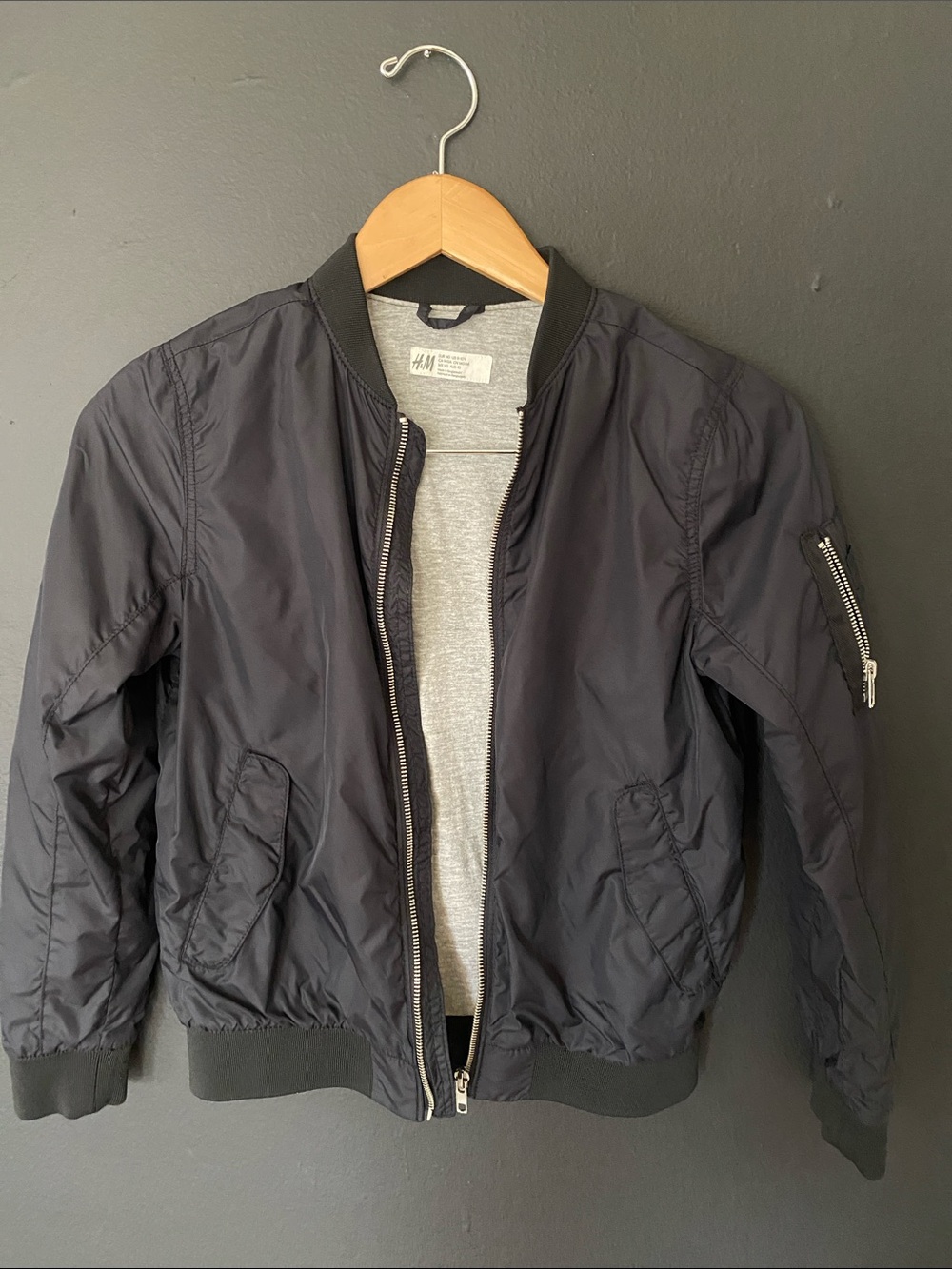 H&M Boy’s Black Bomber Jacket with Zip Sleeve Pocket